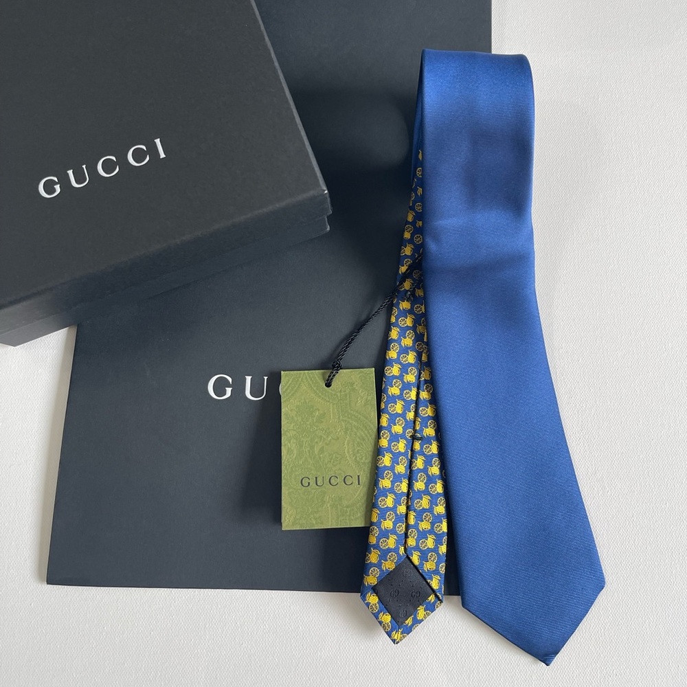 Authentic NewGucci 'Lemon Gucci' Jacquard Silk Tie - Picture 10 of 13